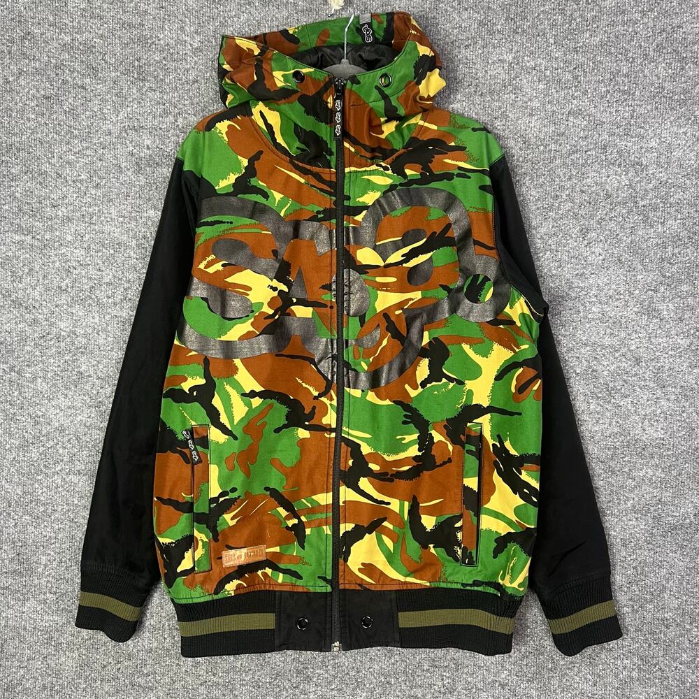 Saga‎ Outerwear Jacket Mens Small Green Camo Tiger Stripes Hooded full zip